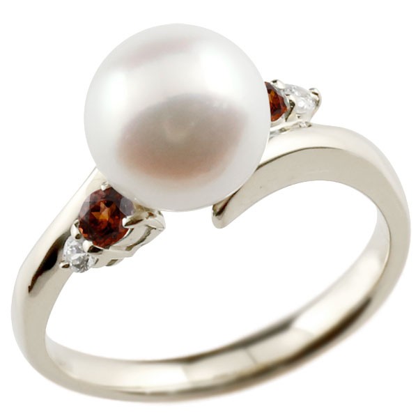 真珠 指輪 パール プラチナ900 ガーネット ダイヤモンド リング ピンキーリング 本真珠 ダイヤ レディース 大きいサイズ対応 送料無料 人気