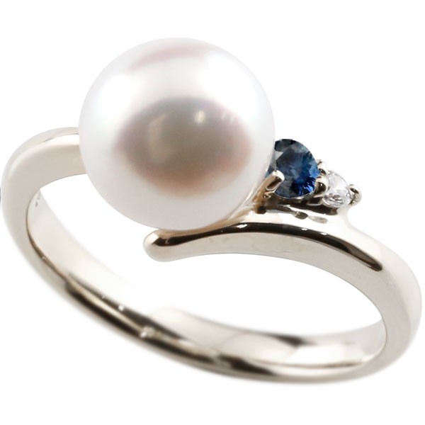 10金 真珠 指輪 パール サファイア ダイヤモンド リング ホワイトゴールドk10 ピンキーリング 本真珠 ダイヤ 10k レディース 大きいサイズ対応 送料無料 人気