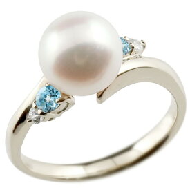 真珠 指輪 パール プラチナ900 ブルートパーズ ダイヤモンド リング ピンキーリング 本真珠 ダイヤ ユニセックス 【ありがとうやおめでとうを伝えよう・プレゼント・誕生日・お祝い】
