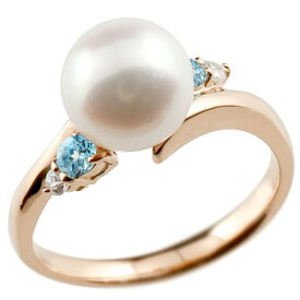 真珠 指輪 パール ピンクゴールドk18 ブルートパーズ ダイヤモンド リング ピンキーリング 本真珠 ダイヤ 18金 ユニセックス 【ありがとうやおめでとうを伝えよう・プレゼント・誕生日・お祝い】 人気 おしゃれ 大人 普段使い ジュエリー