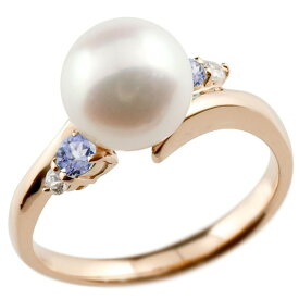 真珠 指輪 パール ピンクゴールドk10 タンザナイト ダイヤモンド リング ピンキーリング 本真珠 ダイヤ 10金 ユニセックス 【ありがとうやおめでとうを伝えよう・プレゼント・誕生日・お祝い】 人気 おしゃれ 大人 普段使い ジュエリー