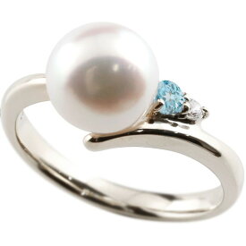真珠 指輪 パール プラチナ900 ブルートパーズ ダイヤモンド リング ピンキーリング 本真珠 ダイヤ ユニセックス 【ありがとうやおめでとうを伝えよう・プレゼント・誕生日・お祝い】