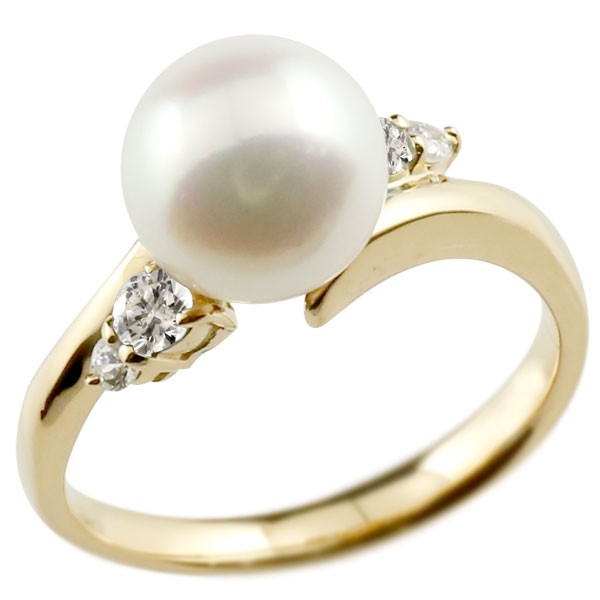 10金 真珠 指輪 パール イエローゴールドk10 ダイヤモンド リング ピンキーリング 本真珠 ダイヤ 10k レディース 大きいサイズ対応 送料無料 人気