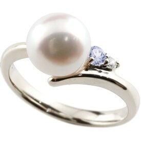 真珠 指輪 パール タンザナイト ダイヤモンド リング ホワイトゴールドk10 ピンキーリング 本真珠 ダイヤ 10金 ユニセックス 【ありがとうやおめでとうを伝えよう・プレゼント・誕生日・お祝い】 人気 おしゃれ 大人 普段使い ジュエリー
