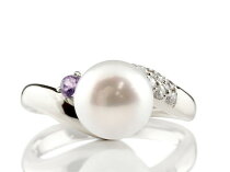 【楽天市場】真珠 指輪 パール アメジスト ダイヤモンド リング ホワイトゴールドk18 18k ピンキーリング 本真珠 ダイヤ レディース