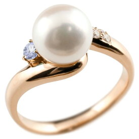 真珠 指輪 パール タンザナイト ダイヤモンド リング ピンクゴールドk10 ピンキーリング 本真珠 ダイヤ 10金 ユニセックス 【ありがとうやおめでとうを伝えよう・プレゼント・誕生日・お祝い】 人気 おしゃれ 大人 普段使い ジュエリー