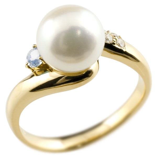 18金 真珠 指輪 パール ブルームーンストーン ダイヤモンド リング イエローゴールドk18 18k ピンキーリング 本真珠 ダイヤ レディース 大きいサイズ対応 送料無料 人気