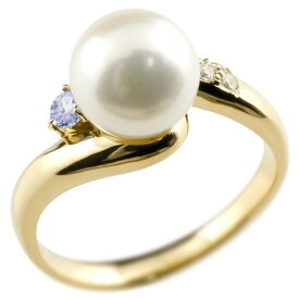 真珠 指輪 パール タンザナイト ダイヤモンド リング イエローゴールドk18 ピンキーリング 本真珠 ダイヤ 18金 ユニセックス 【ありがとうやおめでとうを伝えよう・プレゼント・誕生日・お祝い】 人気 おしゃれ 大人 普段使い ジュエリー