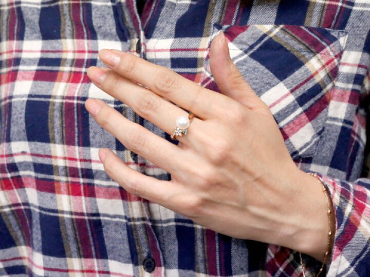 12月スーパーSALE 真珠 指輪 パール ピンクサファイア ダイヤモンド リング 星 スター ピンクゴールドk18 18k ピンキーリング 本真珠  ダイヤ レディース18金 大きいサイズ対応