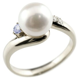 [スーパーセール10％OFF]真珠 指輪 パール タンザナイト ダイヤモンド リング ホワイトゴールドk18 ピンキーリング 本真珠 ダイヤ 18金