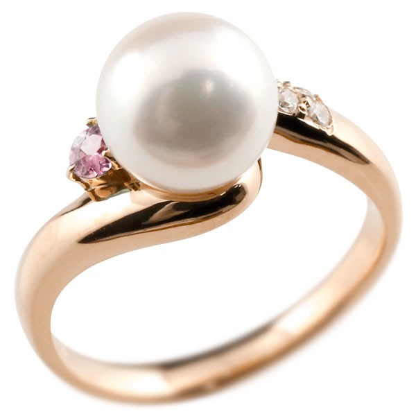 18金 真珠 指輪 パール ピンクトルマリン ダイヤモンド リング ピンクゴールドk18 18k ピンキーリング 本真珠 ダイヤ レディース 大きいサイズ対応 送料無料 人気