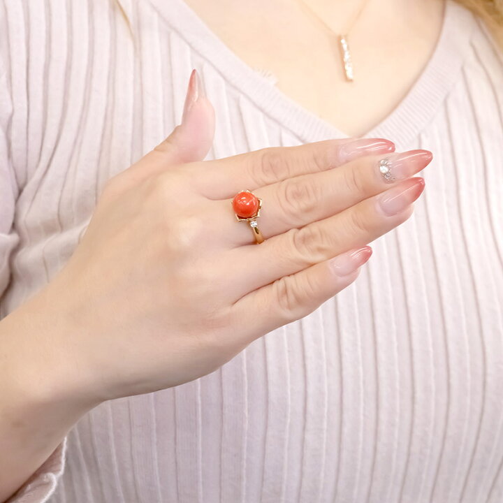 楽天市場】18金 リング サンゴ 珊瑚 ダイヤモンド 指輪 ゴールド 18k 