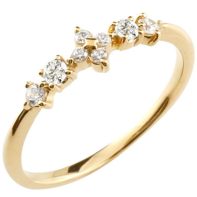 ひし形 ダイヤ型 リング イエローゴールドk18 ダイヤモンド 4月誕生石 18k ピンキーリング リング 指輪 重ね付け 華奢 細め 細身 レディース18金  大きいサイズ対応