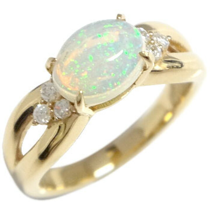 楽天市場】18金 リング オパール ダイヤモンド イエローゴールドk18 一  