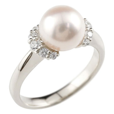 ランキング上位のプレゼント プラチナ  真珠 パール リング 指輪 ダイヤモンド リング ピンキーリング 本真珠 小粒ダイヤ レディース 大きいサイズ対応