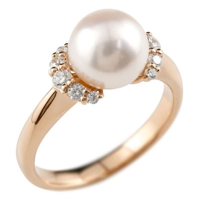 18金 ゴールド 真珠 パール リング 指輪 ピンクゴールドk18 18k ダイヤモンド リング ピンキーリング 本真珠 小粒ダイヤ レディース 大きいサイズ対応 送料無料 人気