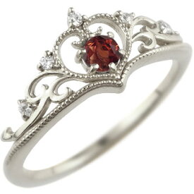 ティアラ プラチナ リング 指輪 ピンキーリング ダイヤモンド ガーネット ミル打ち アンティーク ユニセックス 【ありがとうやおめでとうを伝えよう・プレゼント・誕生日・お祝い】