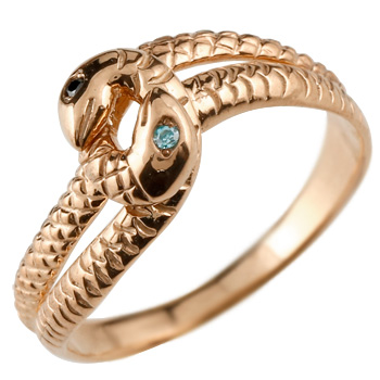 18金 蛇 リング ピンクゴールドk18 ブルーダイヤモンド ブラックダイヤモンド スネーク 指輪 レディース メンズ18k  大きいサイズ対応 送料無料 人気