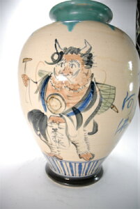 大津絵手描き花瓶 (信楽焼き・花瓶・花入れ・花器・壺・壷・水盤・フラワーポット・フラワーベース・Z)