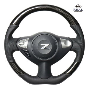 フェアレディZ Z34用 レアル ステアリング オリジナルシリーズ ブラックカーボン (ブラックユーロステッチ) 品番: NSB-BKC-BK (REAL Steering 純正交換タイプ) ※沖縄県・その他離島は送料無