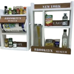 【お得な2点セット】 スパイスラック キッチンラック パスタケース パスタポットラック 3段 (ホワイトxチーク) 奥行9cm コストコキッチンペーパー キッチンペーパーホルダー 日本製 木製 kazu