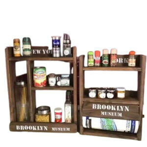 【お得な2点セット】 スパイスラック キッチンラック パスタケース キッチンペーパーホルダー パスタポットラック 3段 (オールウォルナット) 奥行9cm コストコキッチンペーパー 木製 kazu工房