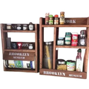 【お得な2点セット】 スパイスラック キッチンラック パスタケース キッチンペーパーホルダー パスタポットラック (オールチーク 下段) 奥行9cm コストコ キッチンペーパー 日本製 木製 kazu