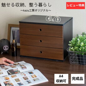 レターケース 新生活 応援 A4 3段 木製 ブラックXウォルナット おしゃれ 引き出し 書類ケース 小物入れ 縦 キッチン 収納ボックス アンティーク調 日本製 kazu工房 収納 レトロ ミニチェスト 書類収納 新築祝い 卓上 棚 文房具 化粧品収納