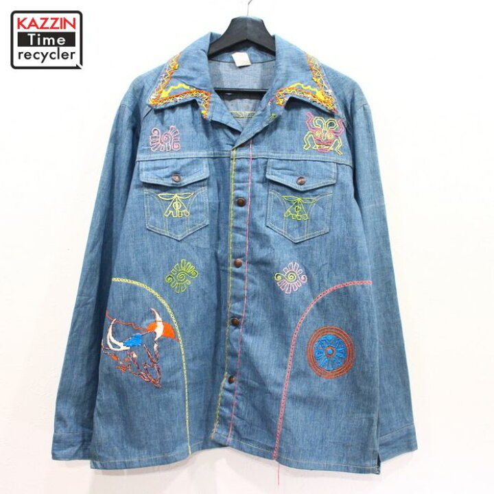 楽天市場 70s ヴィンテージ 長袖 デニム シャツ 刺繍 古着 Lサイズ ブルー Vintage古着屋 Kazzintimerecycler