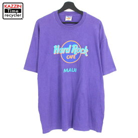 90s USA製 ハードロックカフェ HardRockCafe Hanes ロゴ プリント 半袖Tシャツ 古着 ★ 表記XLサイズ パープル