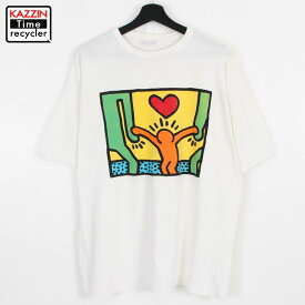 00s キースヘリング Keith Haring プリント 半袖Tシャツ 古着 ★ 表記XLサイズ ホワイト