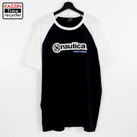 00s ノーティカ NAUTICA ロゴ 半袖 ラグランスリーブTシャツ 古着 ★ 表記XLサイズ ビッグサイズ オーバーサイズ ブラック ホワイト