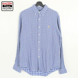 90s ラルフローレン RALPH LAUREN ギンガムチェック ボタンダウン 長袖シャツ 古着 ★ 表記Lサイズ ビッグサイズ オーバーサイズ ブルー