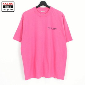 90s USA製 ヘインズ hanes プリント 半袖Tシャツ 古着 ★ 表記XLサイズ ピンク