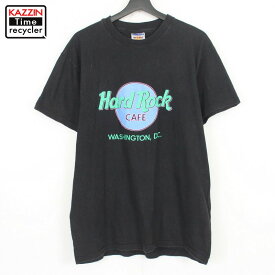 90s USA製 ハードロックカフェ HardRockCafe ワシントンDC 半袖Tシャツ 古着 ★ 表記XLサイズ ブラック