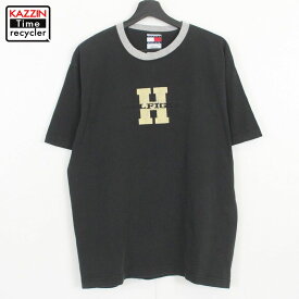 90s USA製 トミーヒルフィガー TOMMY HILFIGER 半袖Tシャツ 古着 ★ 表記Lサイズ ブラック