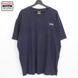 90s Anvil アイビーエム IBM プリント 半袖Tシャツ 古着 ★ メンズ XL~サイズ相当 ビッグサイズ オーバーサイズ ネイビー