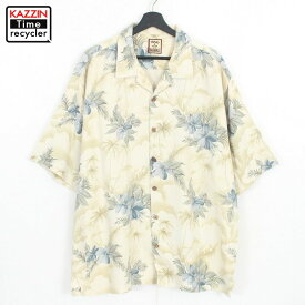 90s トミーバハマ Tommy Bahama ハイビスカス柄 オープンカラー シルク アロハシャツ 古着 ★ 表記XLサイズ ビッグサイズ オーバーサイズ イエロー