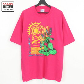 90s ヘインズ Hanes Mint Festival プリント 半袖Tシャツ 古着 ★ 表記XLサイズ ビッグサイズ オーバーサイズ ピンク