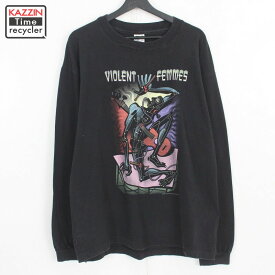 90s USA製 ヴァイオレントファムズ VIOLENT FEMMES Anvil 長袖 バンドTシャツ 古着 ★ 表記XLサイズ ビッグサイズ オーバーサイズ ブラック