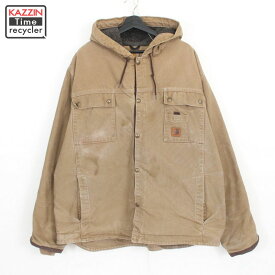 00s カーハート Carhartt フード付き 裏地ボア ダック ジャケット 古着 ★ 表記XXLサイズ ビッグサイズ オーバーサイズ ブラウン