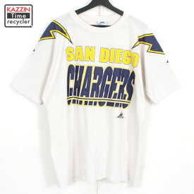 90s USA製 NFL ロサンゼルス・チャージャーズ ロゴ 半袖Tシャツ 古着 ★ メンズ 表記XLサイズ ホワイト