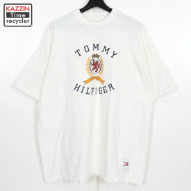 90s USA製 トミーヒルフィガー TOMMY HILFIGER ロゴ 半袖Tシャツ 古着 ★ メンズ 表記XLサイズ ホワイト