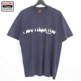 90s USA製 ティンバーランド Timberland ロゴ 半袖Tシャツ 古着 ★ メンズ 表記Lサイズ ネイビー