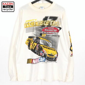 00s M&O NASCAR 袖プリント 長袖Tシャツ 古着 ★ メンズ ホワイト