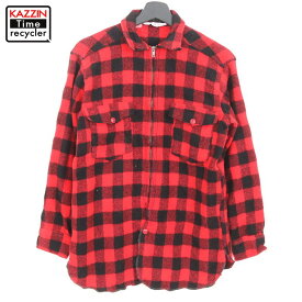 70s USA製 ヴィンテージ ウールリッチ WOOLRICH バッファローチェック フルジップ 長袖シャツ 古着 ★ メンズ 表記Mサイズ レッド・ブラック