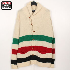 P10倍! 90s ヴィンテージ ラルフローレン RALPH LAUREN ボーダー柄 ショールカラー ニットカーディガン 古着 ★ メンズ 表記XLサイズ アイボリー・レッド・ブラック・グリーン