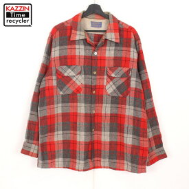 50s ヴィンテージ ペンドルトン PENDLETON チェック柄 オープンカラー ウール 長袖シャツ 古着 ★ メンズ 表記XLサイズ レッド