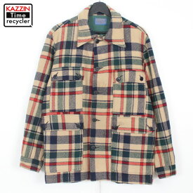 70s USA製 ヴィンテージ ペンドルトン PENDLETON チェック柄 デザイン ウール ジャケット 古着 ★ メンズ 表記Mサイズ ベージュ