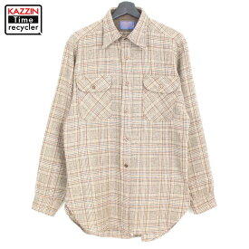 70s USA製 ヴィンテージ ペンドルトン PENDLETON チェック柄 ウール 長袖シャツ 古着 ★ メンズ 表記Mサイズ ブラウン